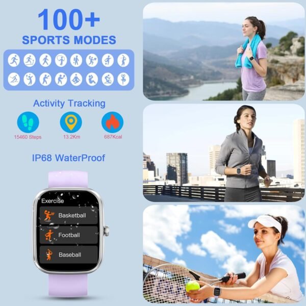 Smart Watch, 1.91"Smartwatch for Men Women (Answer/Make Call), Fitness Tracker with 100+ Sport Modes, IP68 Waterproof, Heart Rate/Sleep Monitor, Activity Tracker for Android iOS Bright silver purple - Image 5