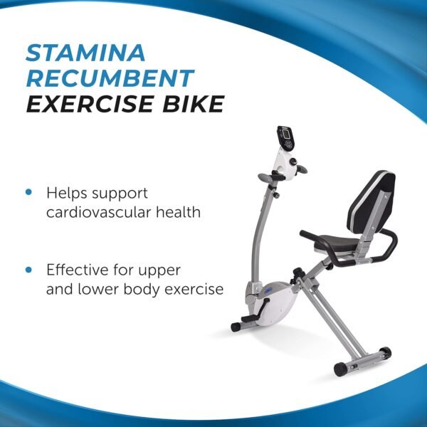Stamina Recumbent Exercise Bike with Arm Workout - Fitness Bike with Smart Workout App - Recumbent Exercise Bike for Home Workout - Up to 250 lbs Weight Capacity - Image 3