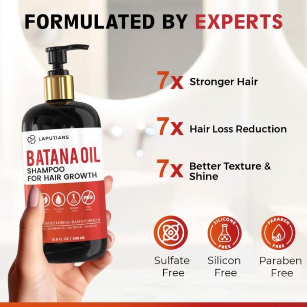 Batana Oil Shampoo for Hair Growth with Over 18+ Natural Ingredients, Rosemary Oil, Onion Biotin, Caffeine, DHT Blocker, Castor Oil, CLINICALLY TESTED, Anti Hair Thinning & Hair Loss, Sulfate Free - Image 7