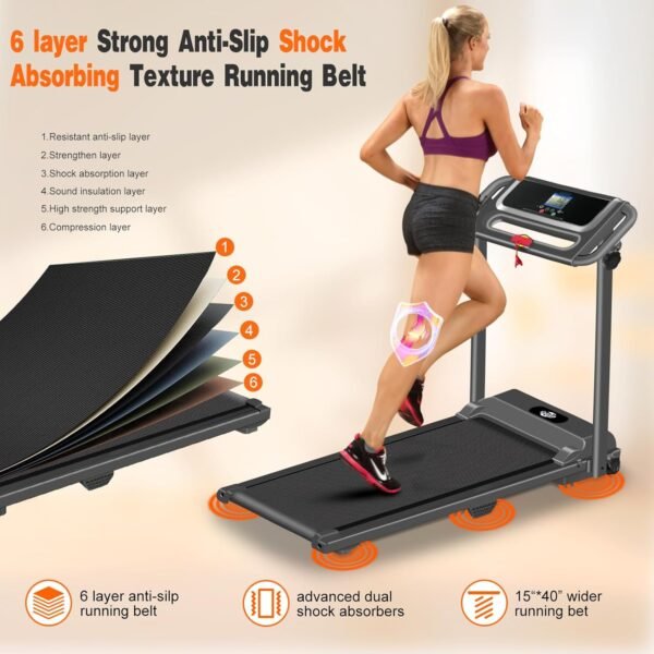 Folding Treadmill, 3.0HP Portable Foldable Treadmills for Home with 12 Preset Programs, LED Display, Compact Small Treadmill for Office, Walking Pad Treadmill, 300 LBS Capacity - Image 5