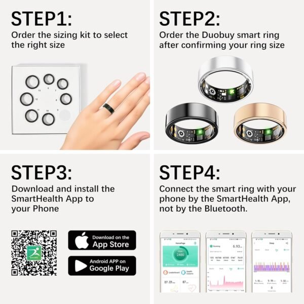 Health Rings for Women Men, Smart Ring with Heart Rate, Blood Oxygen, Blood Pressure, Sleep Tracker, Step Tracker, No Subscription Fee, IP68 Waterproof Smart Ring for iphone & Android (Silver, 11#) - Image 3