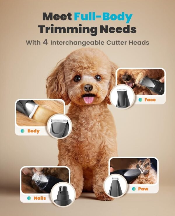 oneisall Silent Dog Clippers for Grooming, LED Light Dog Paw Trimmer Dog Nail Grinder, Rechargeable 2000mAh Dog Grooming Clippers Cordless Dog Hair Trimmer Electric Dog Trimmer for Small Dog Large Dog - Image 5