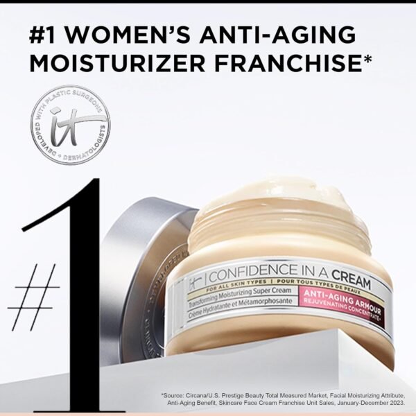 IT Cosmetics Confidence in a Cream Anti Aging Face Moisturizer – Visibly Reduces Fine Lines, Wrinkles & Signs of Aging Skin in 2 Weeks, 48HR Hydration with Hyaluronic Acid, Niacinamide - Image 5