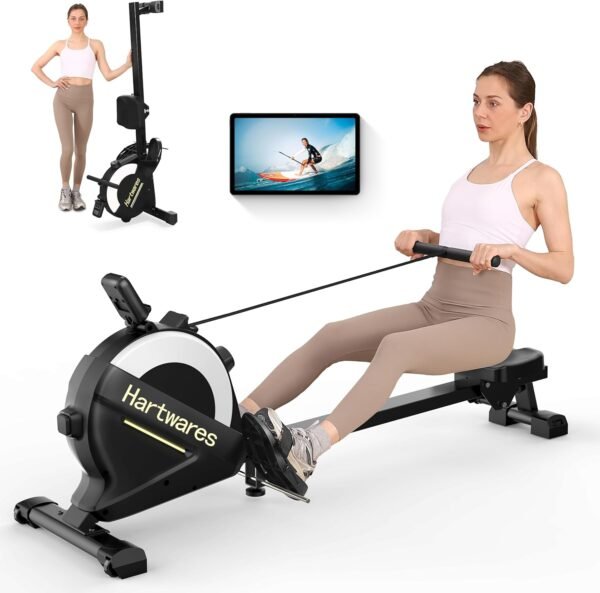 Rowing Machines for Home,Hartwares Magnetic Rowing Machine with 77lbs High Resistance Rowing Machine,16 Levels of Quiet Resistance,Rower Machine for Home Row Machine,App Compatible,LCD Monitor - Image 2