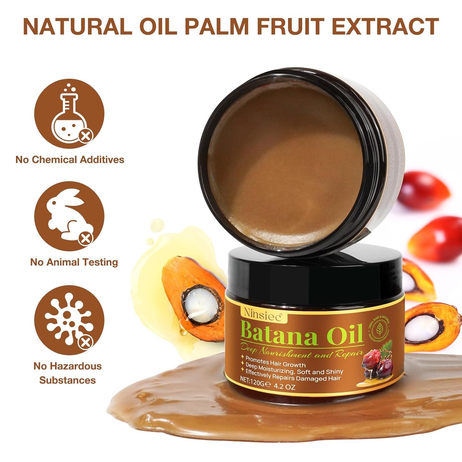 Raw Batana Oil for Hair Growth, Pure Unrefined and Organic Dr. Sebi Hair Growth Oil from Honduras, Batana Hair Growth Oil for Repairs Damaged Hair & Prevent Hair Loss (1pcs) - Image 4