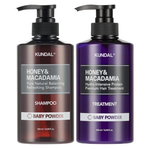 KUNDAL Natural Shampoo and Conditioner Set [Baby Powder] - Korean Hair Care, Long Lasting Fragrance, Moisturize, Nourish, Frizz Control, Argan & Macadamia Oil, Sulfate-Free 16.9fl oz (Pack of 2) - Image 2