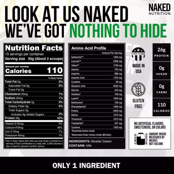 Naked Casein - 1Lb Micellar Casein Protein - Bulk, Gmo-Free, Gluten Free, Soy Free, Preservative Free - Stimulate Muscle Growth - Enhance Recovery - 15 Servings - Image 5