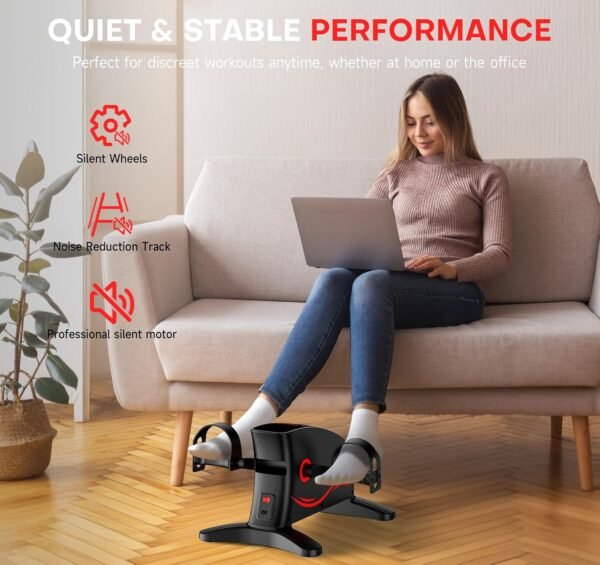 Under Desk Bike Pedal Exerciser , Leg/Arm Exerciser while Sitting for Seniors, Electric Mini Bike for Fitness & Physical Therapy with 15 Adjustabl Speed, Desk Pedal Bike for Home/Office Workout, LED Display, Remote Control - Image 7