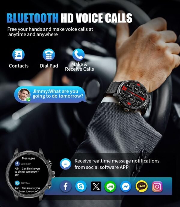 Smart Watch for Men(LED Flashlight), 1.85" Extra Large Smartwatch, 800mAh Extra-Long Battery, IP67 Waterproof Fitness Tracker Watch, 100+ Sports Mode/Heart Rate/Sleep Monitor for Android iOS - Image 7