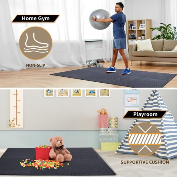 12 Pack, 48 SQFT - 24" x 24" - 1/2" Extra Thick Floor Exercise Mat for Home Gym or Floor Padding - High-Density EVA Interlocking Foam Floor Tiles for Gym Equipment, Play Area | Yoga, Cardio, Weights - Image 7
