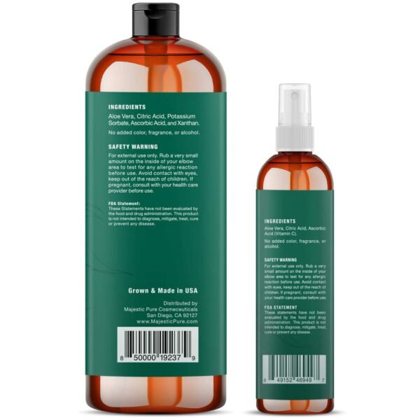 Majestic Pure Aloe Vera Gel and Mist Super Combo - 16 oz Gel and 4 oz Hydra Spray - 100 Percent Pure and Natural Cold Pressed Aloe Vera for Hair Growth, Face, Body and Skin - Image 8