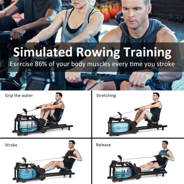 GYMAX Water Rowing Machine, Water Rower with Adjustable Resistance & LCD Display, Easy-Transportation Rower for Whole Body Exercise Cardio Training - Image 5