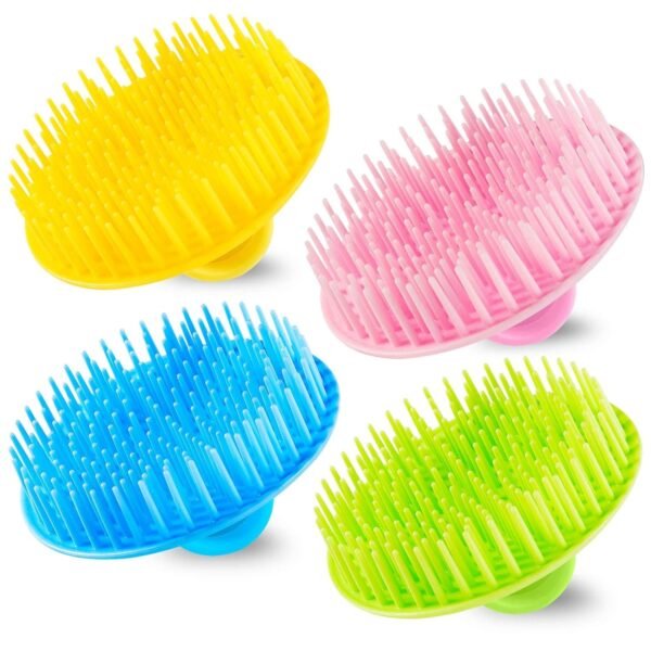 4Pack Hair Scalp Exfoliator Brush Dandruff Cleaning Brush, Flexible Scalp Massager Brush, Shower Scalp Shampoo Brush for Home, Office, Travel and Pets(Flexible Blue/Pink/Orange/Green) - Image 2