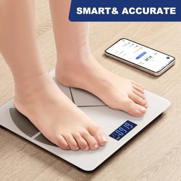 APP Body Fat Scale Intelligent Weight Scale Body Scale Rechargeable Intelligent Weight Scale, Digital Bathroom Scale with Smartphone Application Body Composition Monitoring Health Analyzer (White) - Image 6