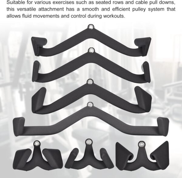uxcell LAT Pull Down Bars, 7Pcs Pulldown T-bar V-bar Set for Rowing Cable Machine Attachment, Back Tricep Strength Training Handle Grips for Home Gym Fitness - Image 8