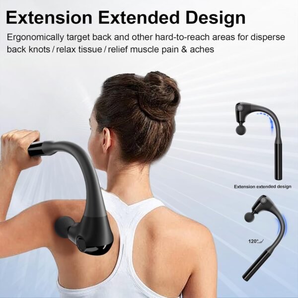 Massage Gun with Extension Handle,Massage Gun Deep Tissue 10mm,Back Massager for Pain Relief Deep Tissue for Shoulder Neck Waist Legs,Percussion Muscle Massage Gun with 4 Massage Heads 5 Speed Level - Image 3