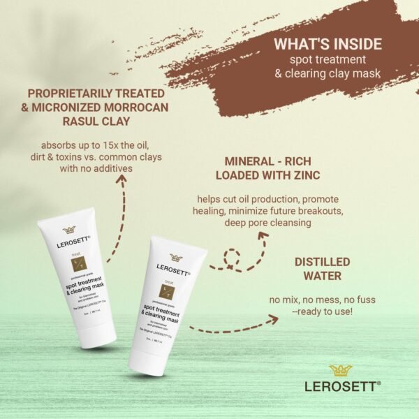 LEROSETT Facial Clay for Acne, Spot Treatment & Clay Mask, For Oily & Congested Skin, Reduces Blemishes, Blackheads & Pimples, Removes Ingrown Hairs, Tighten Pores, Vegan, 650+ Uses - Image 8