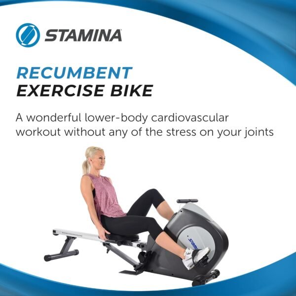 Stamina Conversion II Recumbent Exercise Bike and Rower - Cardio Machine with Smart Workout App - Exercise Bike for Home Workout - Up to 250 lbs Weight Capacity - Image 4
