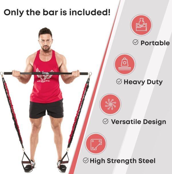 Resistance Band Bar for Fitness – Workout Bar for Exercise, Squat, Biceps, Triceps, Shoulders, Back – Adjustable 3 Parts Bar for Resistance Bands – Durable Portable Steel Pilates Resistance Bar - Image 4