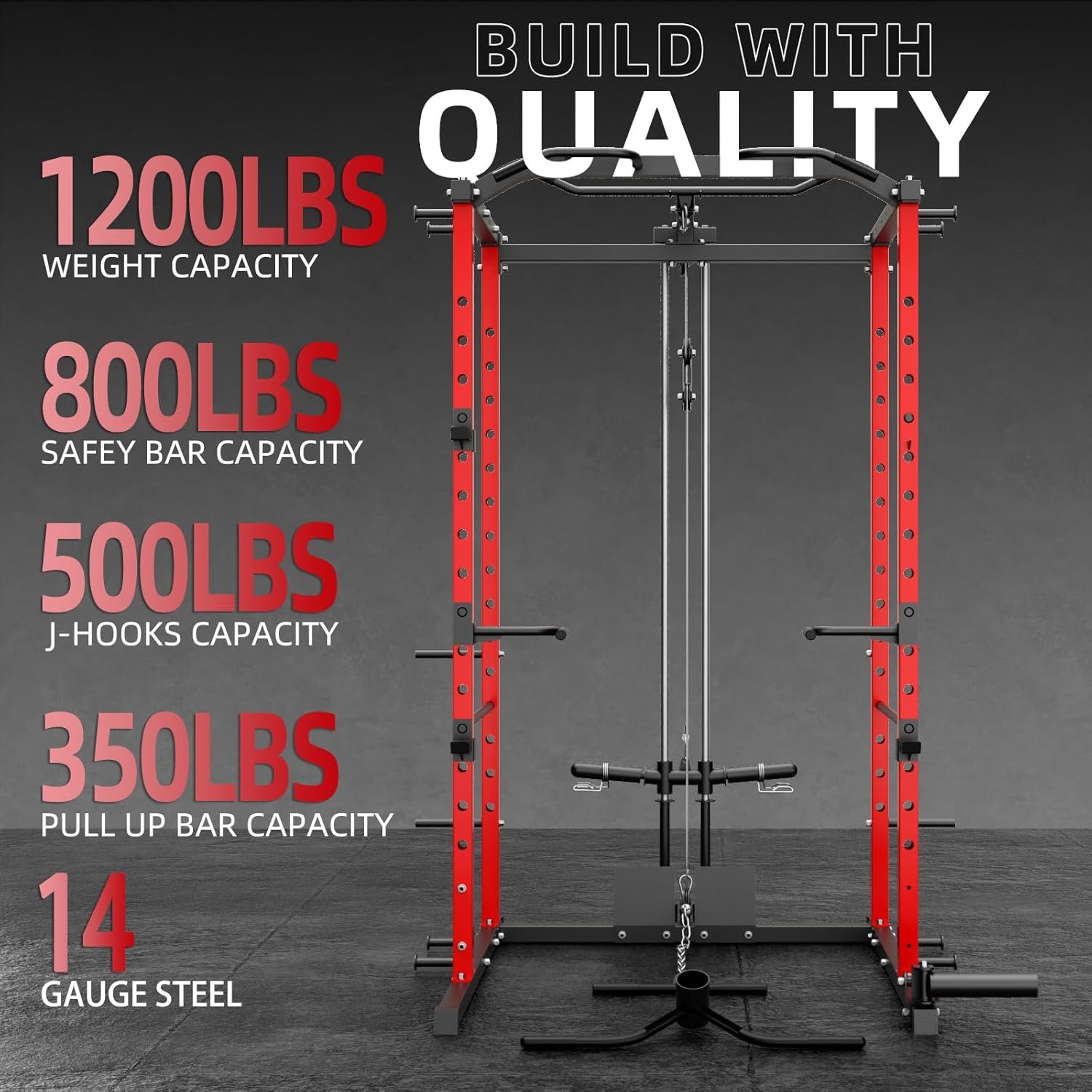 VANSWE Power Cage with LAT Pulldown Attachment, 1200-Pound Capacity Power Rack Full Home Gym Equipment with Multi-Grip Pull-up Bar, Landmine, T bar and Dip Handle - Image 5