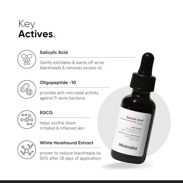 Minimalist 2% Salicylic Acid Serum For Acne, Blackhead & Open Pores | Reduces Excess Oil & Bumpy Texture | BHA Liquid Exfoliant for Acne Prone & Oily Skin | For Women & Men | 1 Fl Oz/30ml - Image 5