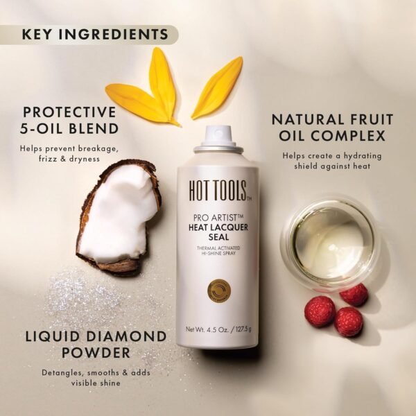 HOT TOOLS Heat Protectant Hi-Shine Spray | Instantly Makes Hair Shinier, Minimizes Frizz & Gives Hair a Lacquered Finish | Protects Hair from Heat Damage without Use of Silicones - Image 4