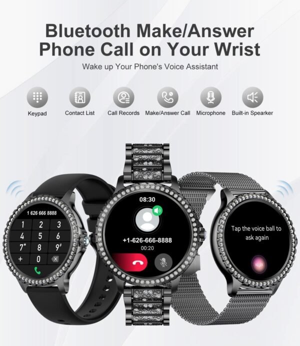 Smart Watches for Women,1.32" HD Fitness Tracker Watch with Answer/Make Call,AI Voice Control,Heart Rate/Calories/SpO2 Monitor 100+ Sport Modes Ladies Black Smart Watch for Android iOS 2 Straps - Image 3