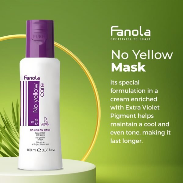 Fanola No Yellow Hair Mask With Purple Violet Pigments To Eliminate Unwanted Yellow Tones & Brassiness In Platinum, Light Blonde, Gray, Bleached, or Highlighted Hair - 3.38oz - Image 3