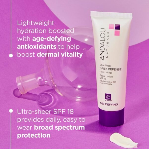 Andalou Naturals Ultra Sheer Daily Defense Facial Lotion, SPF 18, 2.7 oz, with Resveratrol CoQ10 and Antioxidants, Lightweight, Hydrating Facial Moisturizer - Image 7