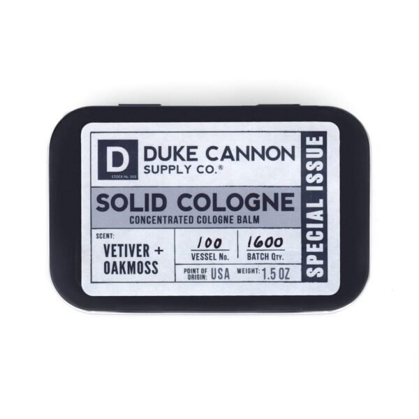 Duke Cannon Supply Co. Solid Cologne for Men Special Issue Vetiver and Oakmoss (Fresh Air, Sandalwood) - Concentrated Balm, Travel-Friendly Tin, 1.5 oz - Image 2