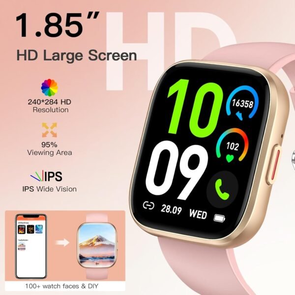 Smart Watches for Women, 1.85" Fitness Watch Answer/Make Calls, Fitness Tracker with Pedometer/Calories, 24/7Heart Rate/SpO2/Sleep Tracker, Waterproof Smart Watch for Android iPhone(2 Straps) - Image 10