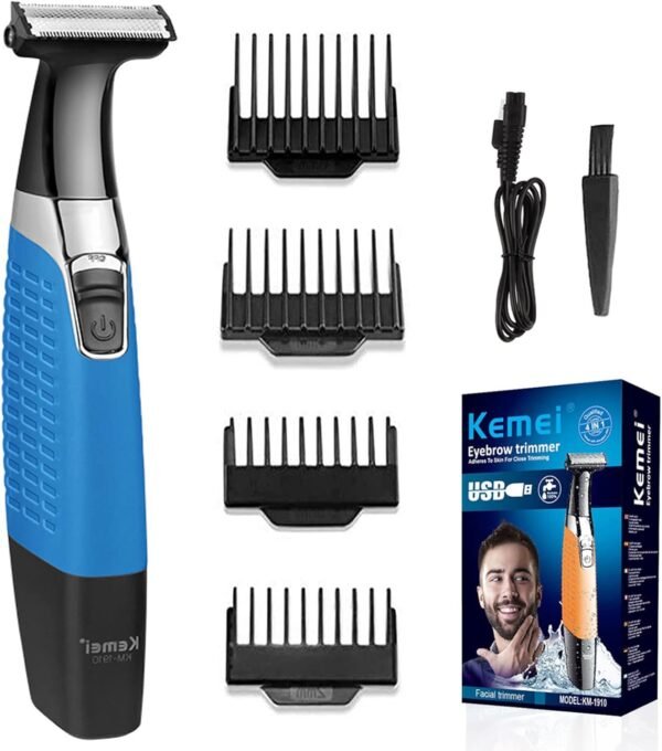 KEMEI Electric Razor, Beard Trimmer Men, Waterproof Beard Grooming,Cordless USB Rechargeable Body Groomer and Hair Remover for Eyebrow, Beard Facial& Body Hair for Men and Women,Blue - Image 2