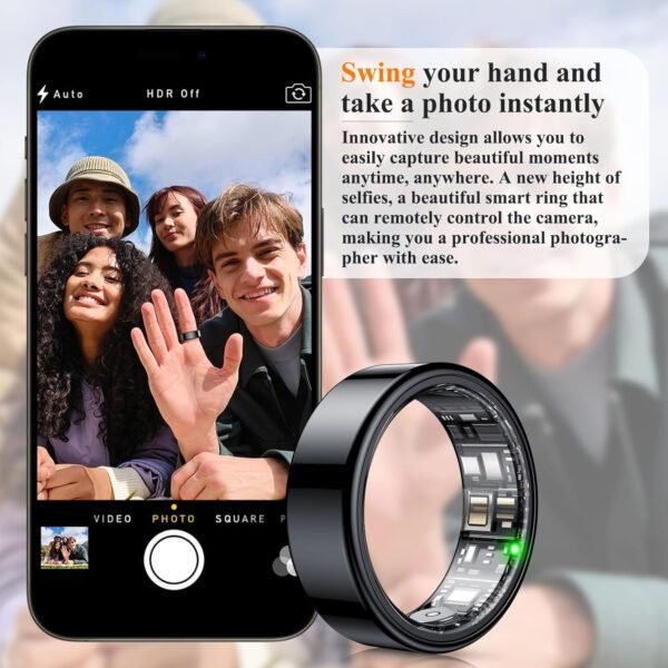 Smart Ring, Heart Rate/Sleep/Blood Oxygen Monitoring, Step Count, Wearable Fitness Tracker, APP Bluetooth Connected, IP68 Waterproof, 7 Days Battery Life, Black (Size 8) - Image 9