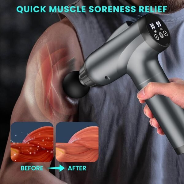 JQX Massage Gun Deep Tissue, High Percussion Back Neck Massager for Athletes, Handheld Muscle Massager Gun with 30 Speed Levels 9 Replacable Heads, Gift for Men & Women (Grey) - Image 6