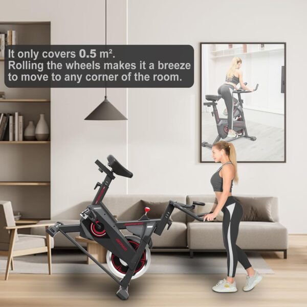 Exercise Bike, Exercise Bike for Home, Stationary Indoor Cycling Bike Cardio Gym with pad Holder and LCD Monitor,Silent Belt Drive & 35 LBS Flywheel - Image 8
