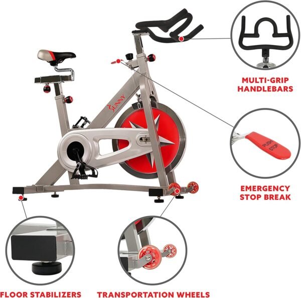 Sunny Health & Fitness Pro Cycling Stationary Bike, 40 LB Flywheel & 4-Way Adjustable Seat for Home Exercise & Indoor Cycle/Cardio Workout, Optional Free SunnyFit App Bluetooth Connection - Image 5