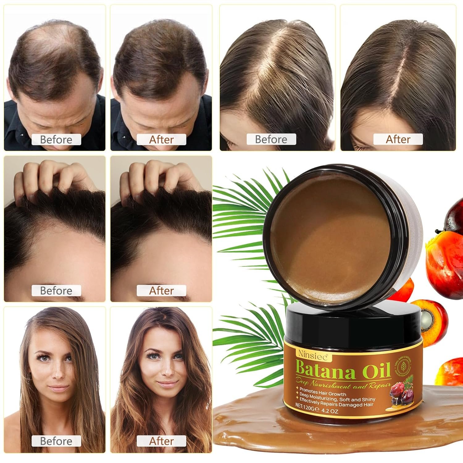 Raw Batana Oil for Hair Growth, Pure Unrefined and Organic Dr. Sebi Hair Growth Oil from Honduras, Batana Hair Growth Oil for Repairs Damaged Hair & Prevent Hair Loss (1pcs) - Image 9