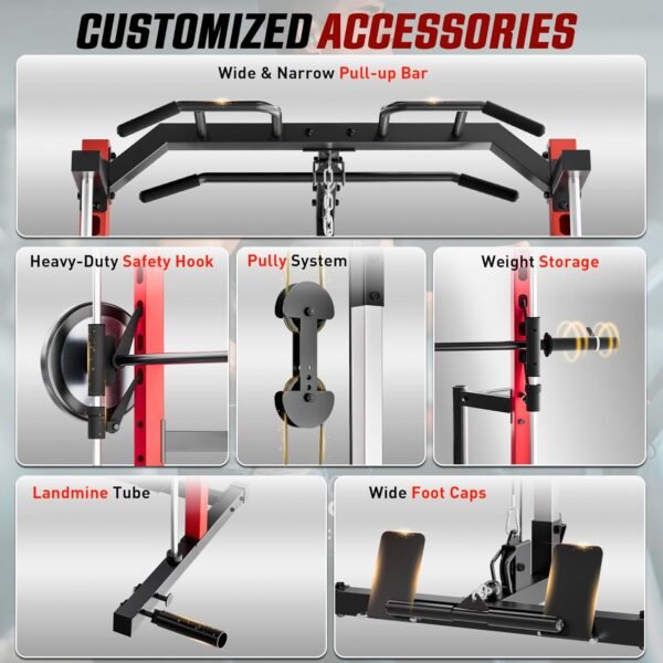 OPPSDECOR All-in-One Adjustable Smith Machine with LAT-Pull Down System Multi-Function Power Cage for Home Gym Cable Crossover Squat Rack of Workout Machine Training Equipment with Attachments - Image 6