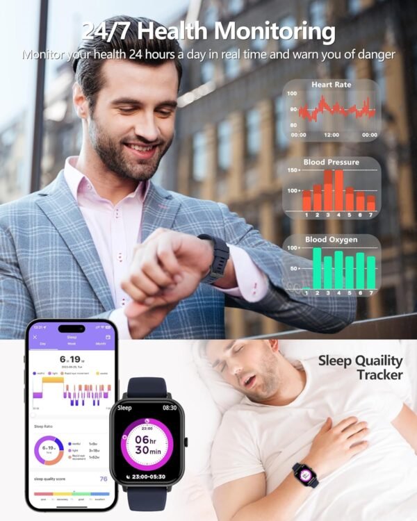 Smart Watch for Men Women, 1.83" HD Fitness Tracker with Answer/Make Calls, Heart Rate/Blood Oxygen/Sleep Monitor, Pedometer, Calories, 120+ Sports Mode, IP68 Waterproof Fitness Watch for Android iOS - Image 5
