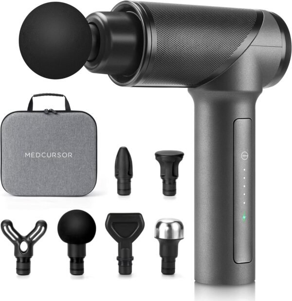 Medcursor Massage Gun, High Intensity Brushless Motor, Handheld Percussion Deep Tissue Massager with 6 Massage Heads for Sore Muscle and Stiffness, FSA and HSA Eligible, Gifts for Father/Dad (Gray) - Image 2