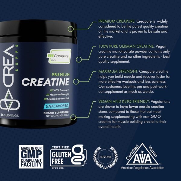 Premium Creapure Creatine Monohydrate Powder | Pure, Vegan, Keto, Gluten-Free | Unflavored, 300g - Image 3