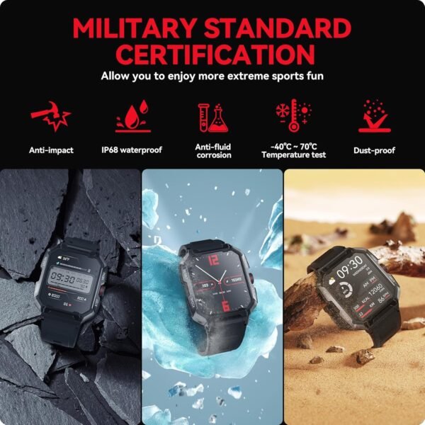 Smart Watch for Men(Answer/Make Call),1.85" 400mAh Military Smartwatch IP68 Waterproof Outdoor Fitness Watch with Heart Rate Blood Oxygen Sleep Monitor Compatible with iPhone and Android Phones - Image 6
