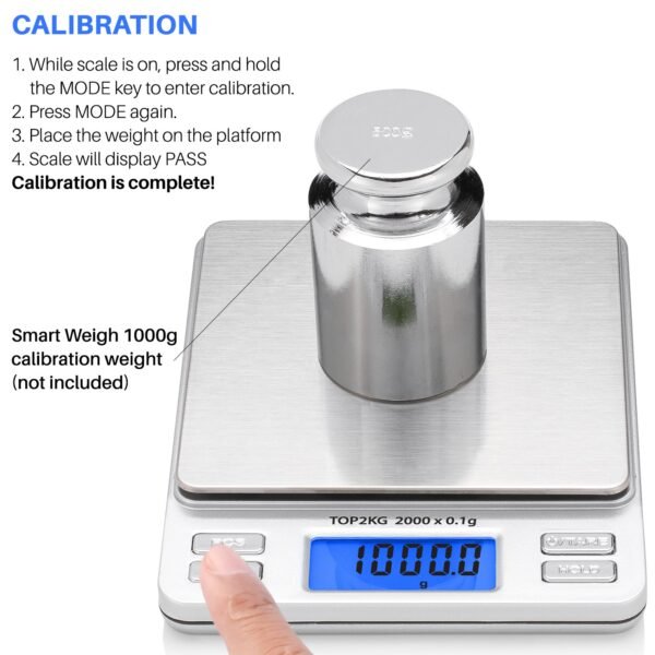 Smart Weigh Digital Pro Pocket Scale 2000g x 0.1 Grams Precise Weighing Professional Weight Food Ounces & Grams Mini Kitchen Jewelry Portable Herb Pocket Scale, Hold and Counting Function Back-Lit LCD - Image 6