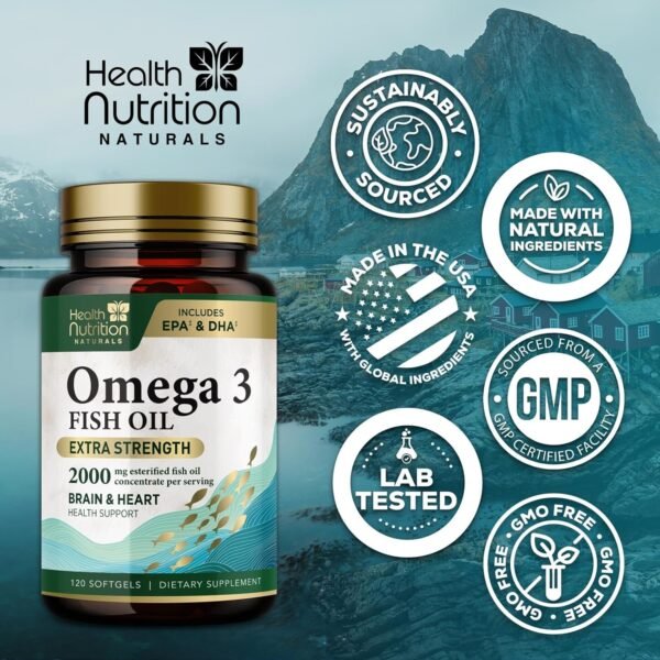 Omega 3 Fish Oil 2000mg Triple Strength Rapid Release Softgels, Omega-3 Supplements, Natural Brain Heart Joint Health & Immune Support - Fatty Acids with EPA & DHA - Fish Oil Supplement - 120 Softgels - Image 5