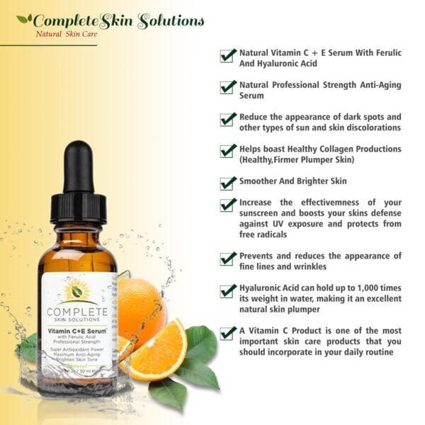 Natural Vitamin C E Serum with Ferulic and Hyaluronic Acid 1 oz - Image 6