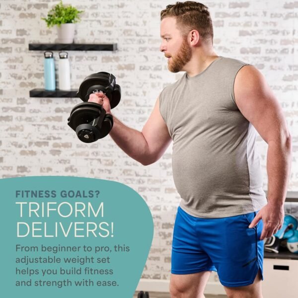 Lifepro Adjustable Dumbbells Set/Single - 15lb 43lb 55lb 25 lb Dumbbell Sets with Rack - Quick Adjust, Secure Grip weights dumbbells set - Compact Hand Weights for Women/Men at Home Gym - Image 4