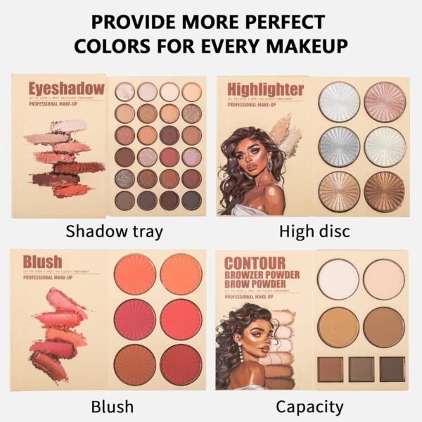 4-Layer Book-Style Foldable Makeup Palette Set | Portable & Long-Lasting | Contour Blush Highlight Eyeshadow, Professional 43 Shades, Suitable for Multiple Skin Tones & Makeup Looks, Gift Idea - Image 7