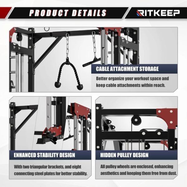 PMAX 5600 Dual Cable Pulley System Home Gym Machine All-in-One Station with Integrated Weight System and RAB 2000 Bench for Enhanced Workout and Resistance Training at Home Gym - Image 8