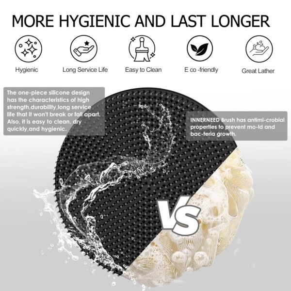 INNERNEED Food-Grade Soft Silicone Body Scrubber Shower Brush Handheld Cleansing Skin Brush, Gentle Exfoliating and Lather Well (Black) - Image 5