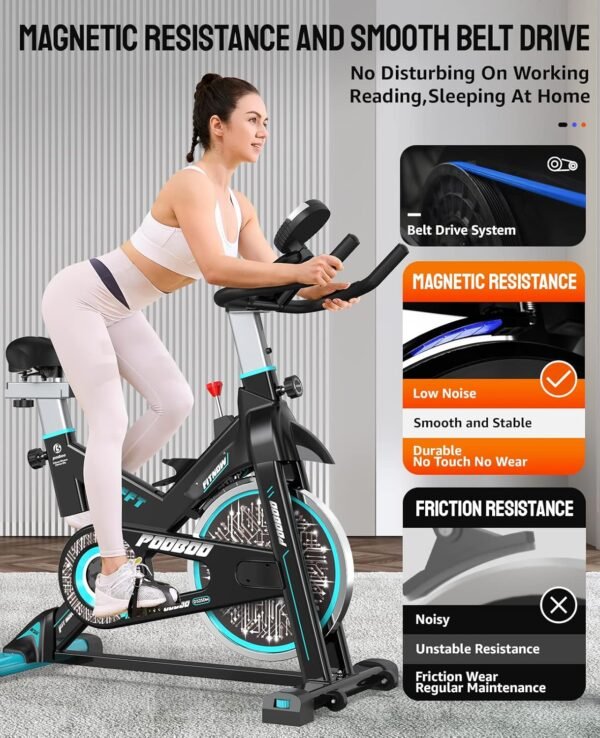 pooboo Exercise Bike, Adjustable Magnetic/Brake Pad Resistance Silent Belt Drive, Indoor Cycling Bike for Home Cardio, Fitness Stationary Bike with 350lbs/300lbs Weight Capacity &Upgraded Version Seat - Image 3